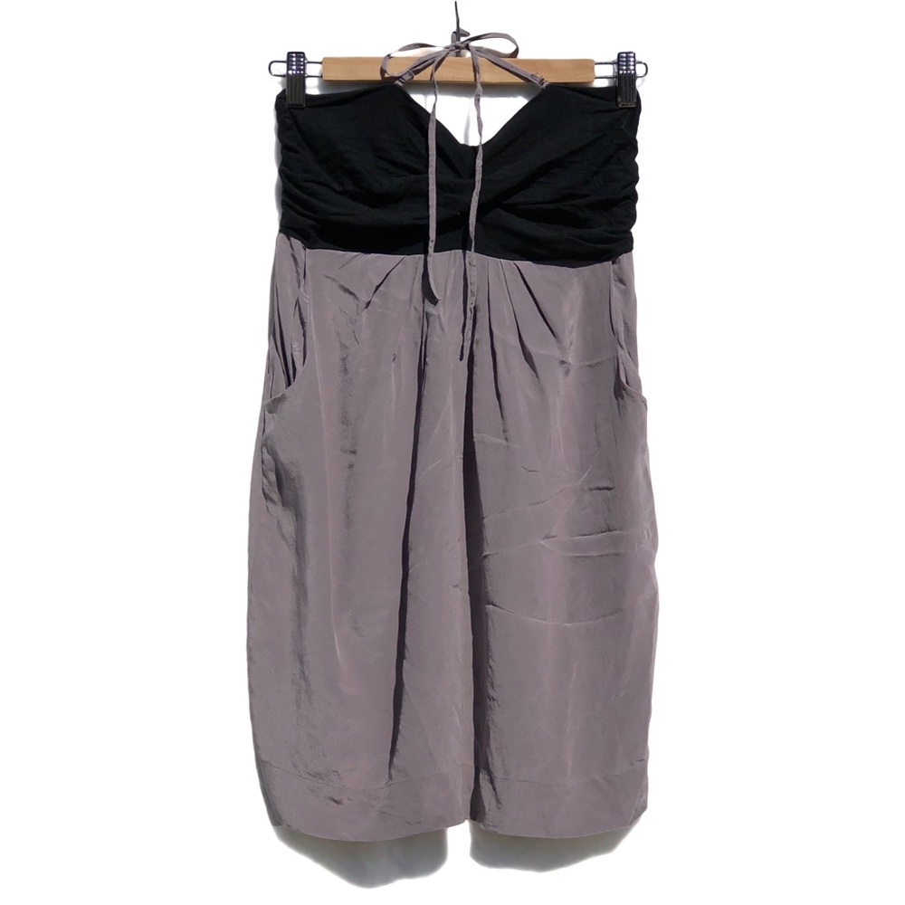 LA Made Silk Purple Black Halter Dress